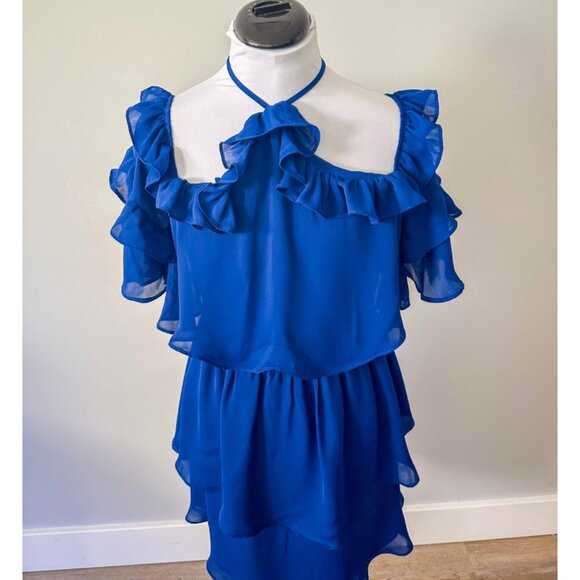 Parker Navy Ruffle Cold Shoulder Tiered Cocktail Dress - Picture 8 of 13